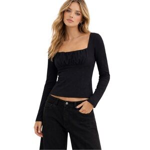 Black Long Sleeve Ruched Bust M Gothic Aesthetic Dark Coquette Witchy Romantic